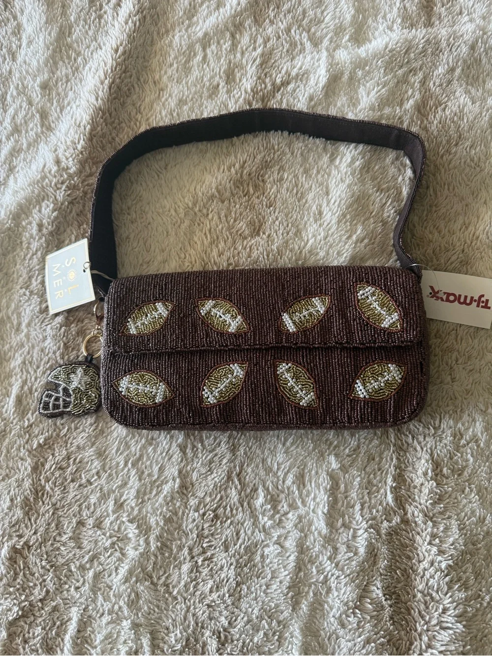 Brown Beaded Clutch Shoulder Bag